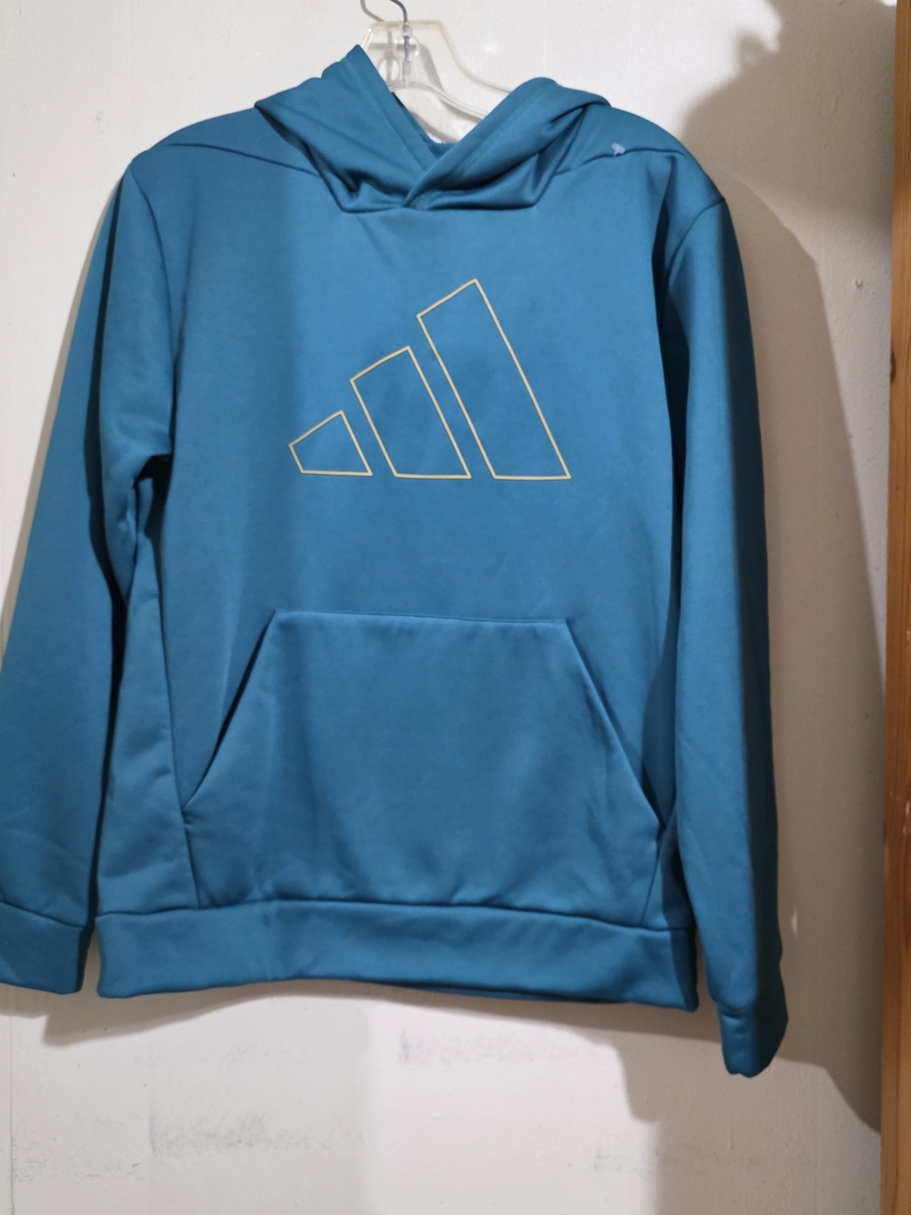 adidas Teal Blue Pullover Hoodie with Outline Logo Size L Used